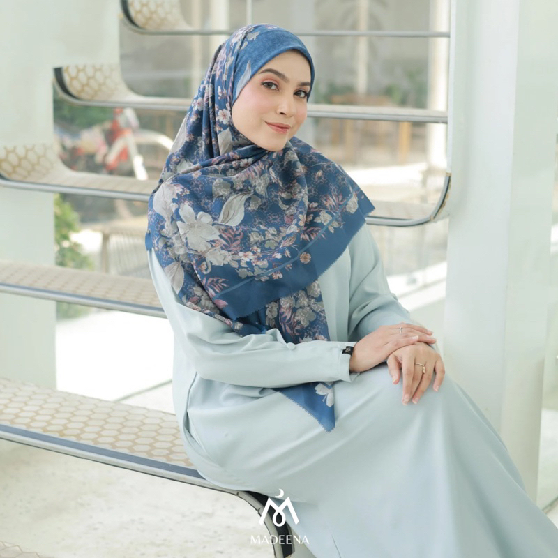 Madeena.ind Scarf - The Peony series in Navy, Hijab Voal premium