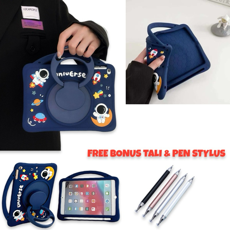SAMSUNG GALAXY TAB A 8 INCH S PEN 2019 P205 CASE LUCU ANAK MOTIF ASTRONOUT BONUS TALI & PEN STYLUS