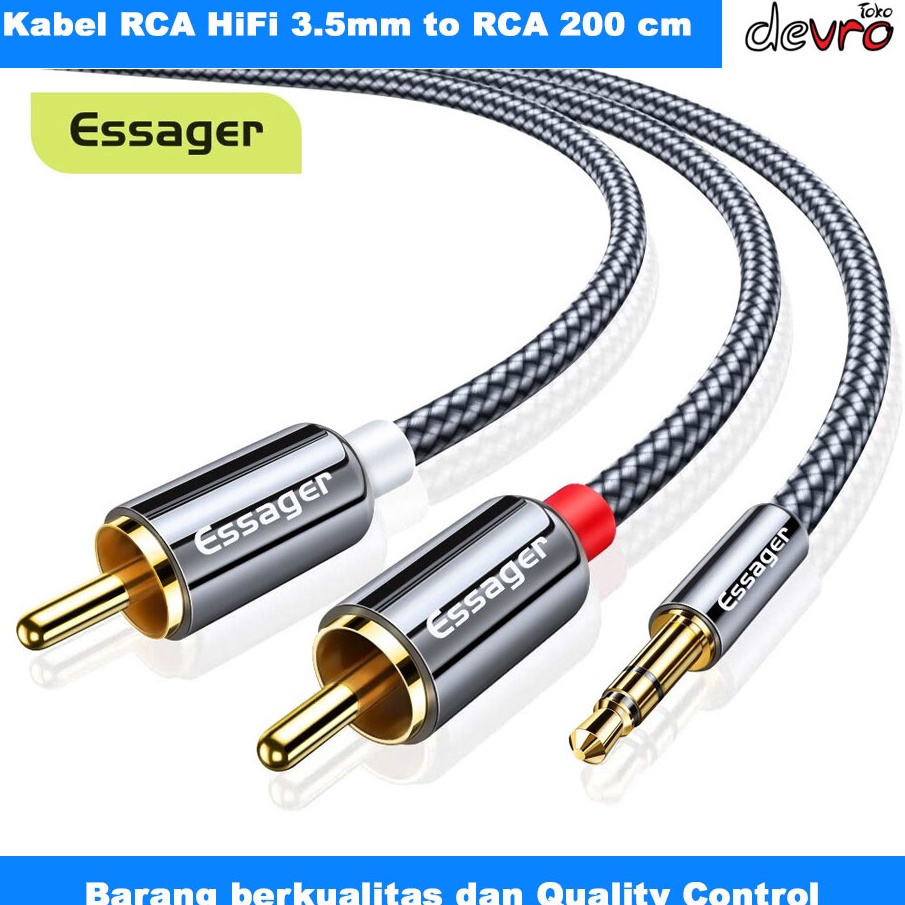 Terkini Kabel RCA ke Jack Aux 35mm  Kabel Audio HiFi 35mm to RCA 2 Meter  Essager AV117