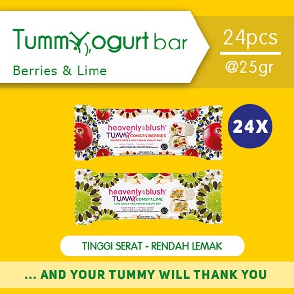 

Terlaris Yogurt Heavenly Blush Tummy Bar Berries dan Lime 24PX25GR
