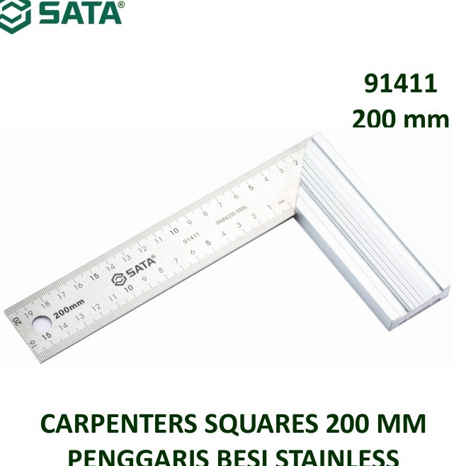 

Berkualitas Tinggi SATA 91411 Penggaris Siku Tukang Stainless 2mm 2cm Carpenters Squares 2 mm