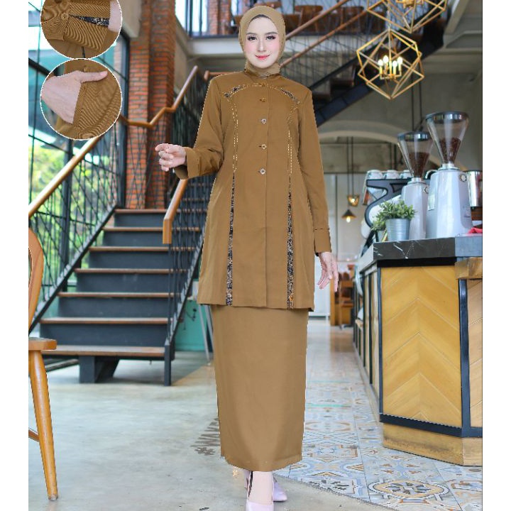 Terlaku SERAGAM TUNIK BATIK BELAH SET ROK SPAN BAHAN KATUN FEEE HIJAB
