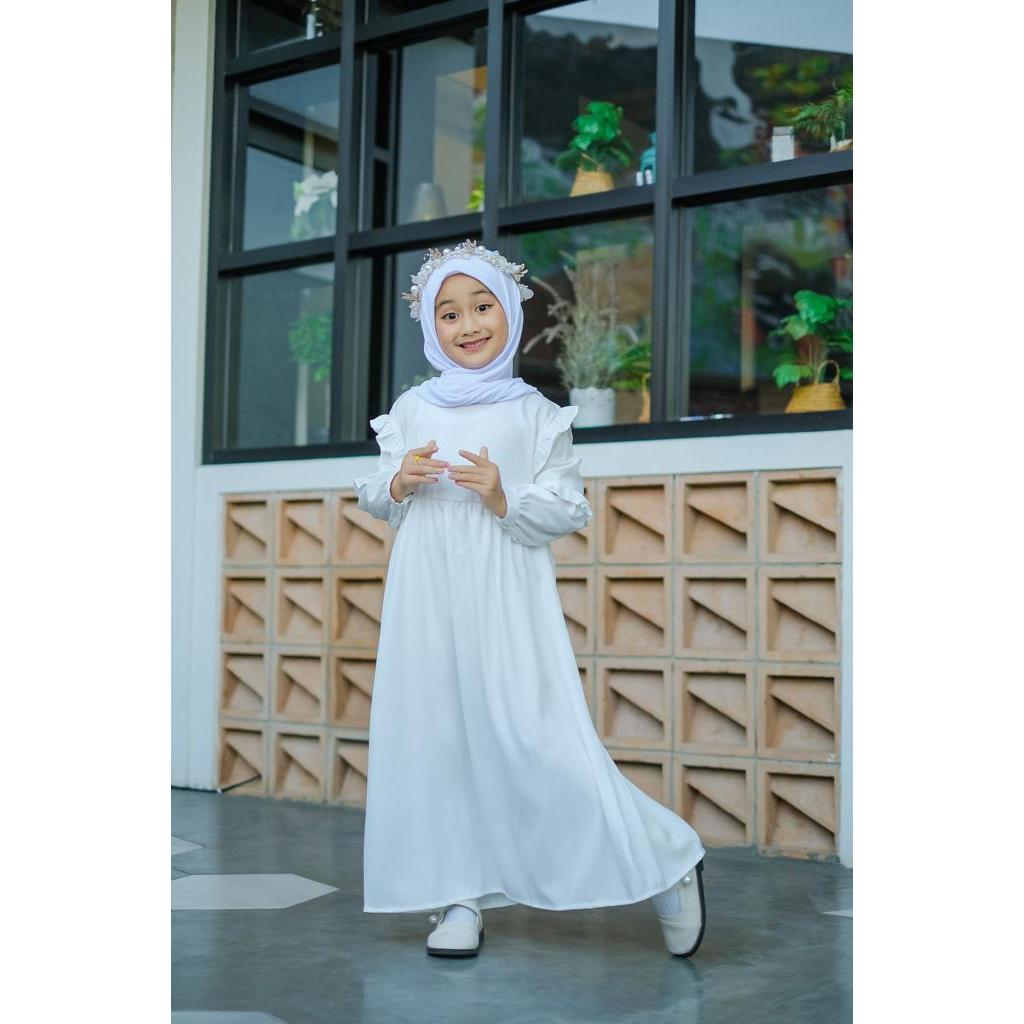 GAMIS PUTIH MANASIK HAJI DENAYA Pakaian Baju Gamis Dress Dres Lengan Panjang Bahan Shakila Anak Musl