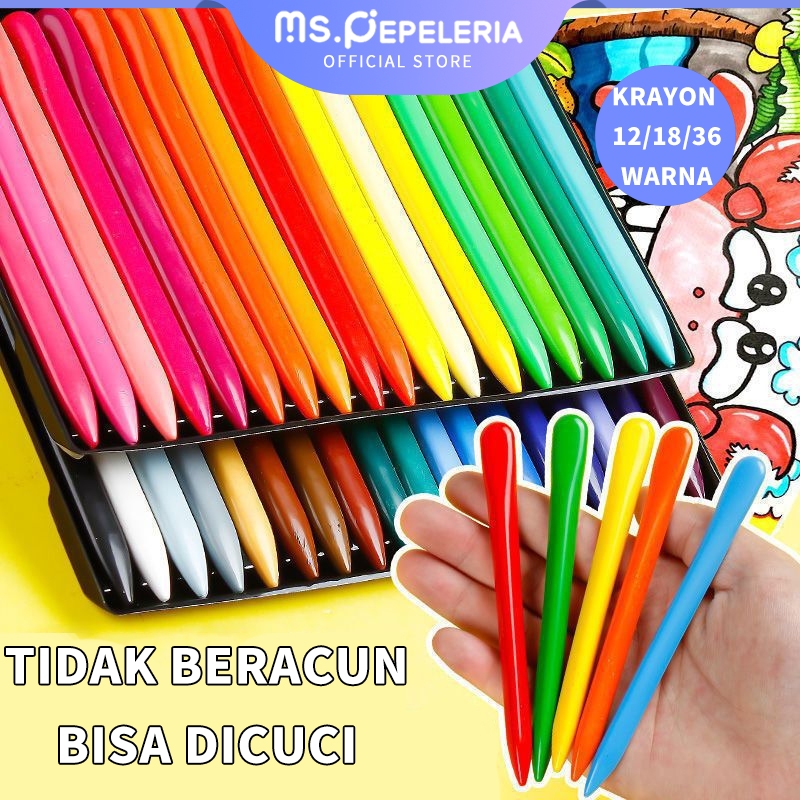 

crayon anak 12 24 36 Warna/HIGH QUALITY Crayon Lab Non Toxic Crayon Triangular anti air-Ms.Pepeleria