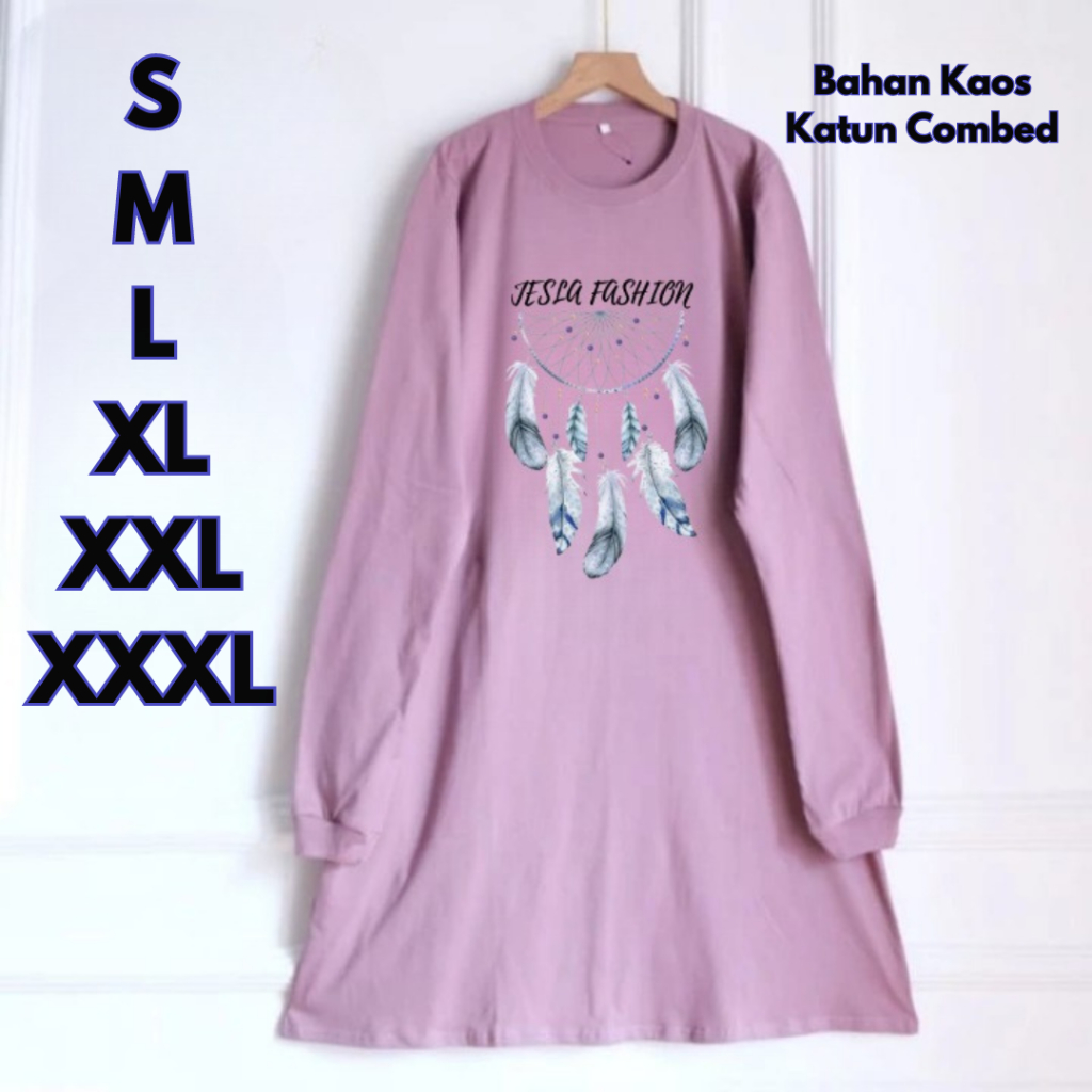 Tunik Wanita Jumbo Delova Tunik BO Kaos Katun Combed S M L XL XXL XXXL Baju Atasan Kaos Oversize Kor