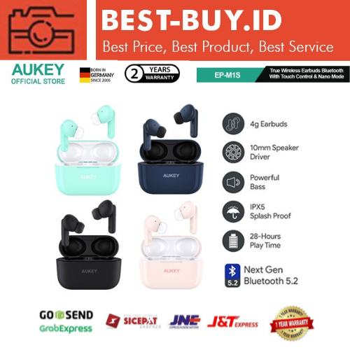 AUKEY TWS Bluetooth True Wireless Earphone IPX5 4G Earbuds EP-M1S