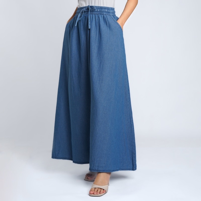 DLINE Rok Jeans Panjang Wanita Long Skirt Maxi Denim Pinggang Karet Fit XXL Amber