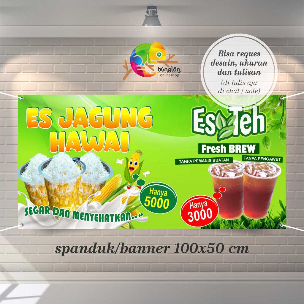 Spanduk Banner Es Jagung Hawai dan Es Teh Free Custom Desain