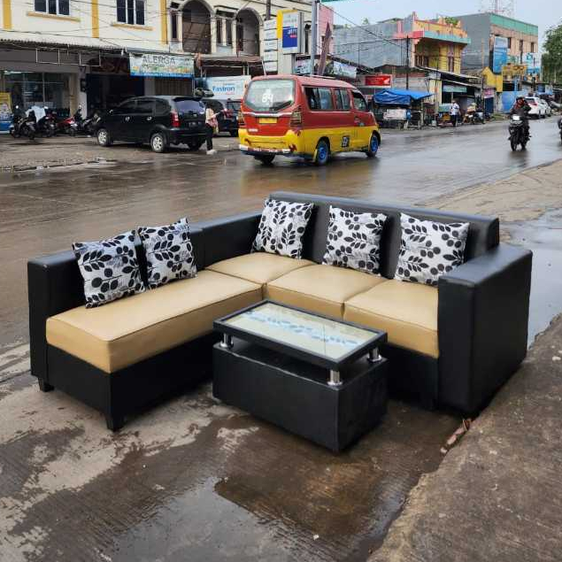 Sofa L Putus Minimalis Kulit Sintetis