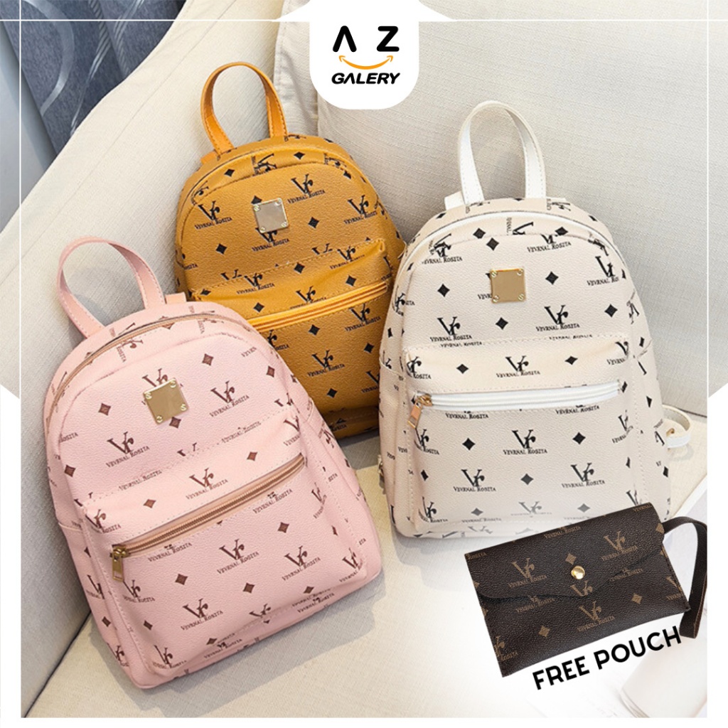 Tas Ransel Mini Wanita Backpack Kecil Kulit PU import Motif Elegant Cewek Kuliah Kerja Kekinian T302