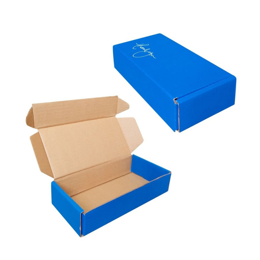 

( 3 ) Box Hampers Packaging Kado Motif Biru Thank You Kardus Brownies Bolu Kukus Polos