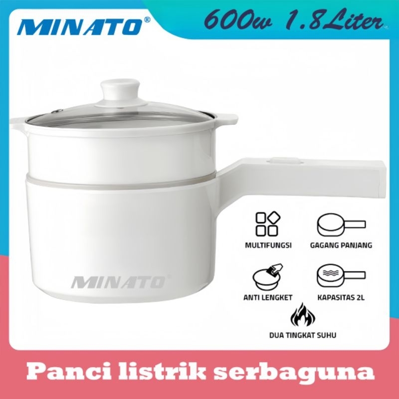 Panci Listrik Serbaguna MINATO M-P600 1,8L / Fry Pan Electric 2 IN 1 / Panci Anti Lengket 1,8L / Pan