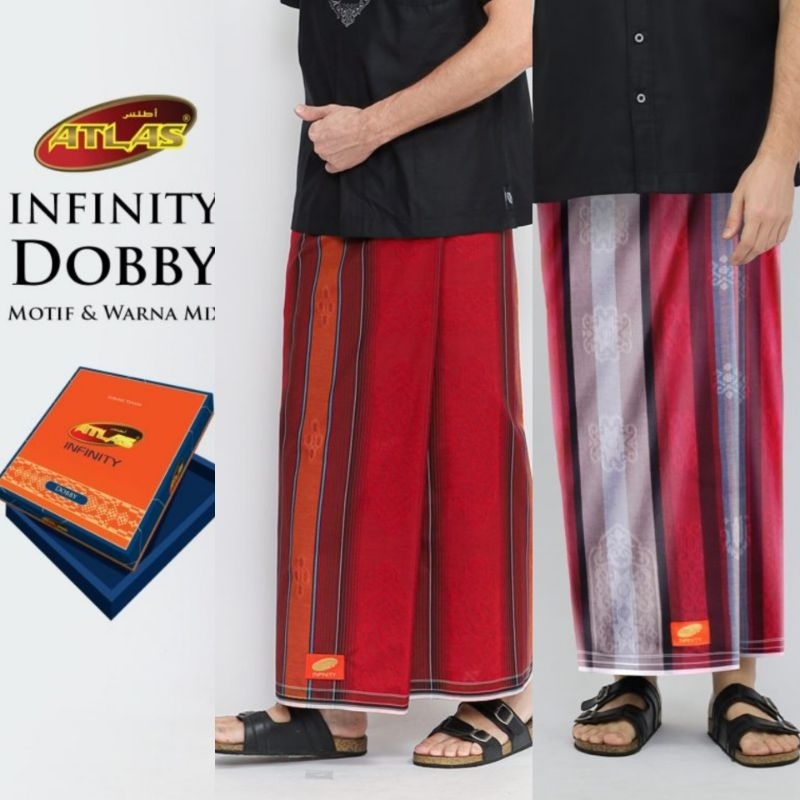 SARUNG ATLAS INFINITY DOBBY HITAM PUTIH MERAH TUA ORANGE BIRU HIJAU KUNING COKLAT