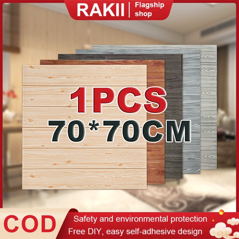Wallpaper Dinding Busa Pola Kayu 3D/Stiker Dinding Busa Kayu Dekorasi Kamar Murah 70X70Cm Stiker Wal