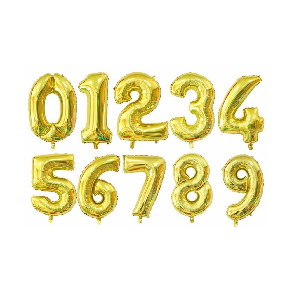 LekaPeka - BALON ANGKA 40 CM GOLD - Balloon Foil Ballon Alphabet Pesta Ulang Tahun Happy Birthday Al