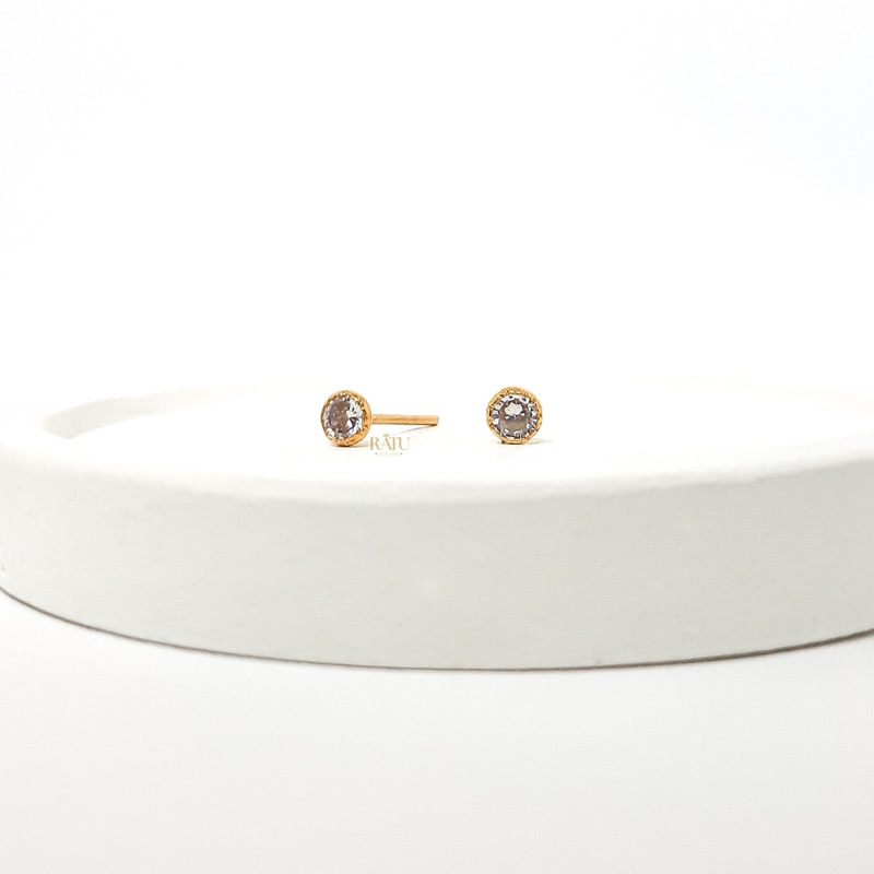 Anting Emas Tusuk Giwang Amber Diamond Ruby Gold 6K -  Toko Mas Ratu Ciwidey - Giwang Batu Putih Mer