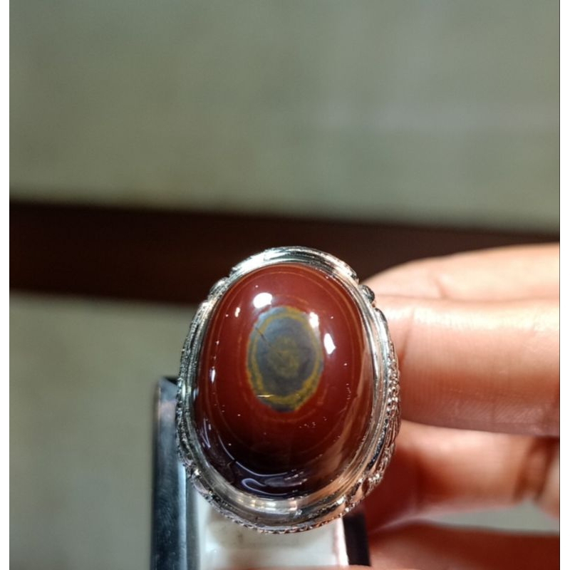 Cincin Puser bumi/ati ayam merah asli batu alami(NATURAL)