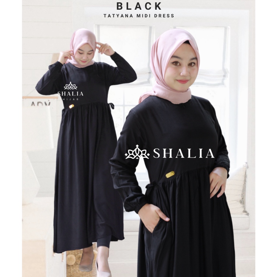 KODE P34B FREE HIJAB  Shalia Hijab Tatyana Midi Dress Katun Rayon Twill Premium Polos LD 1 11 Gamis Wanita Busui Friendly