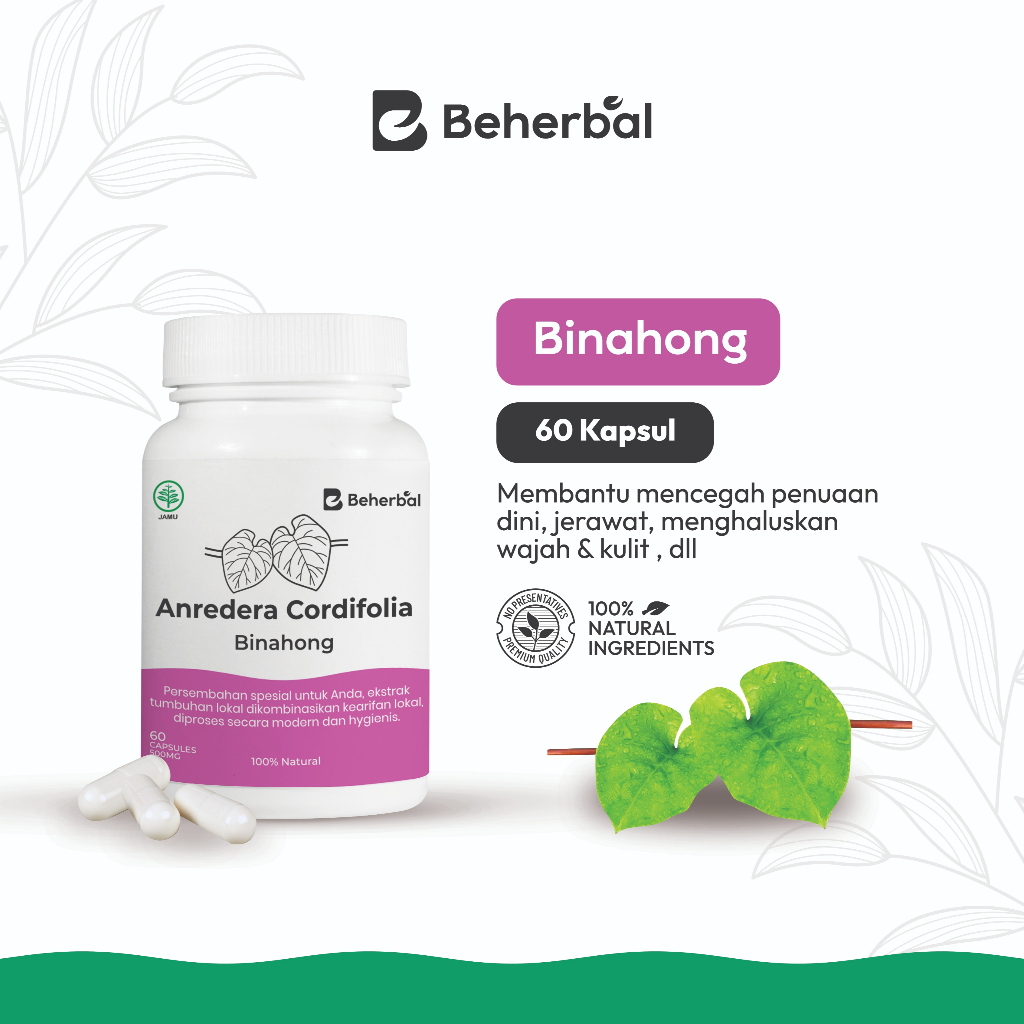 BEHERBAL Kapsul Binahong – Percepat Penyembuhan Luka, Redakan Jerawat, Lawan Radang & Jaga Lambung