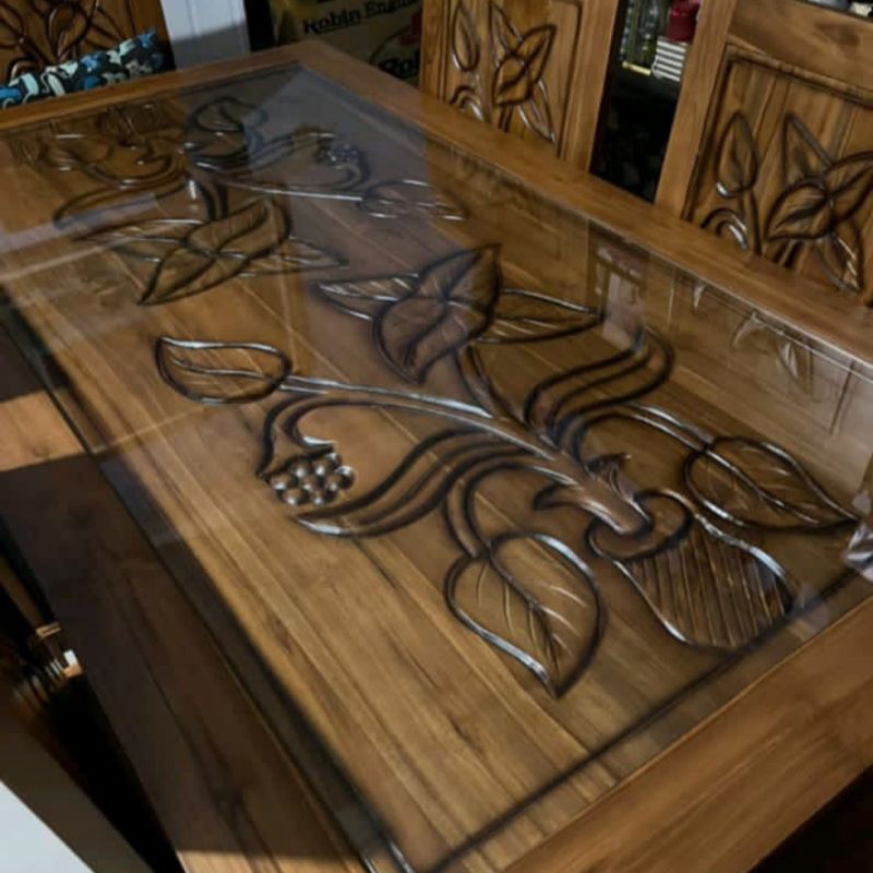 Meja Makan Kayu Jati 4 Kursi Plus Kaca