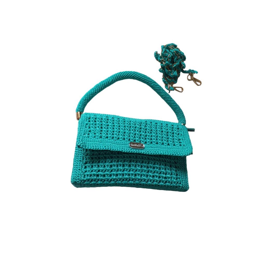 [GoMeST] Tas Rajut Handmade Wanita : Tas Selempang Bahu Warna Hijau Tosca