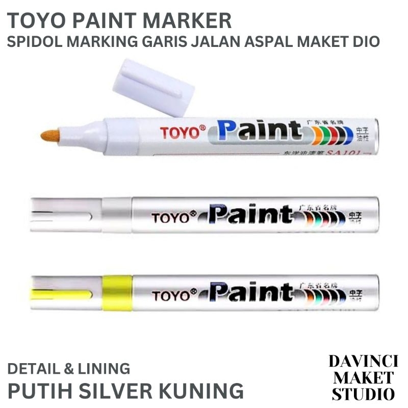 Toyo Paint Marker - Spidol Garis Jalan Diorama Maket Gundam Putih Silver Kuning