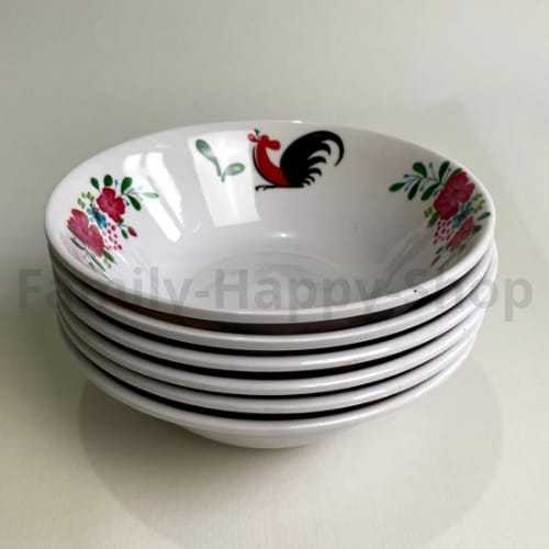 6Pcs Mangkok Melamin Motif Ayam Jago 18cm,Mangkok Cap Ayam Jago Model Ceper