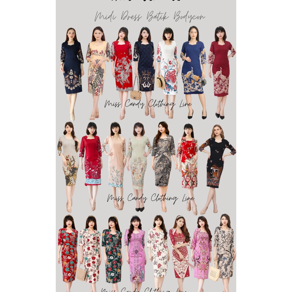 Free Ongkir Midi Dress Batik Bodycon Wanita Modern Katun Stretch 132 577