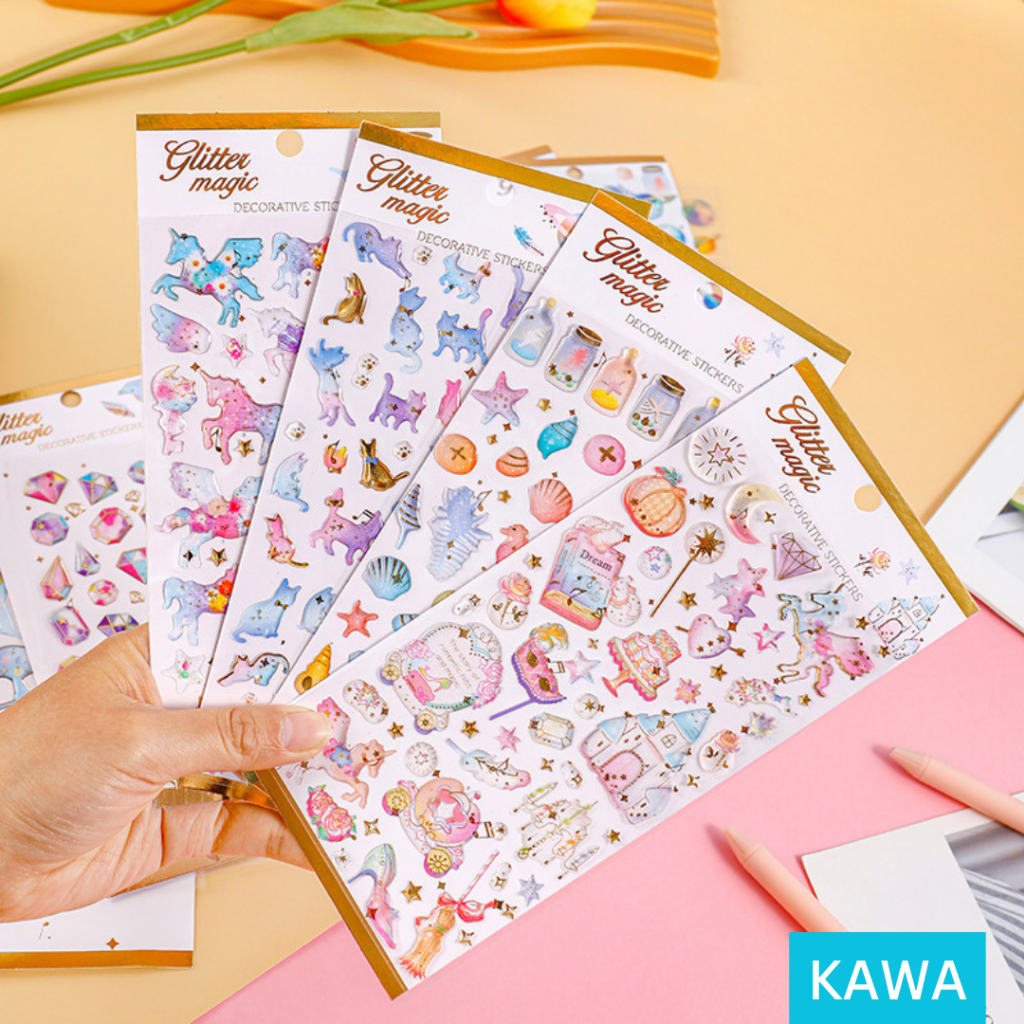 

KAWA Stiker Timbul 3D Lucu Glitter Magic Cute List Gold Emas Blink Shiny Korean Style Model Korea Sticker Hp Laptop Komputer Kertas Serbaguna DIY Scrapbook Aesthetic Estetik
