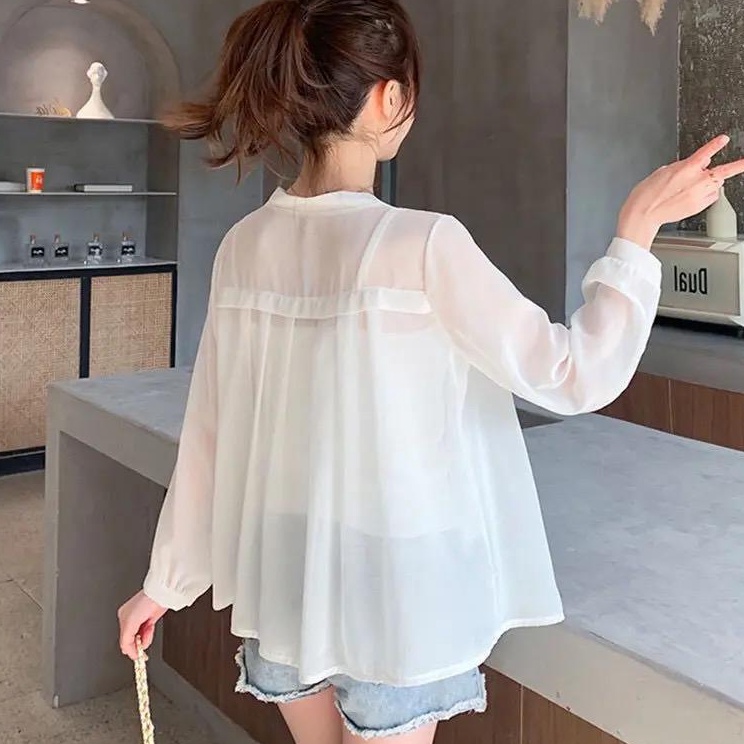 Outer transparan korea style  cardigan kasual wanita outer ceruti lengan panjang