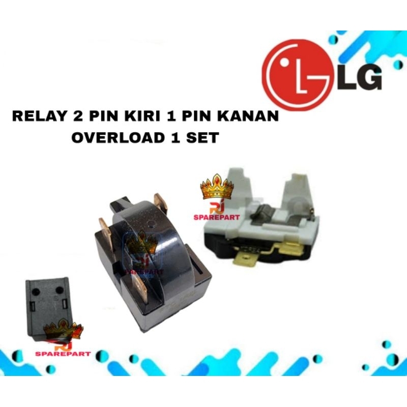 Relay 2 Pin Kiri 1 Pin Kanan + Overload Kulkas LG 1 Pintu Atau 2 Pintu