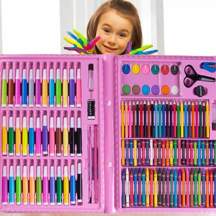 Terbatas Crayon Anak Mewarnai dan Melukis Lengkap dengan Cat Air Crayon Set Koper 15 in 1