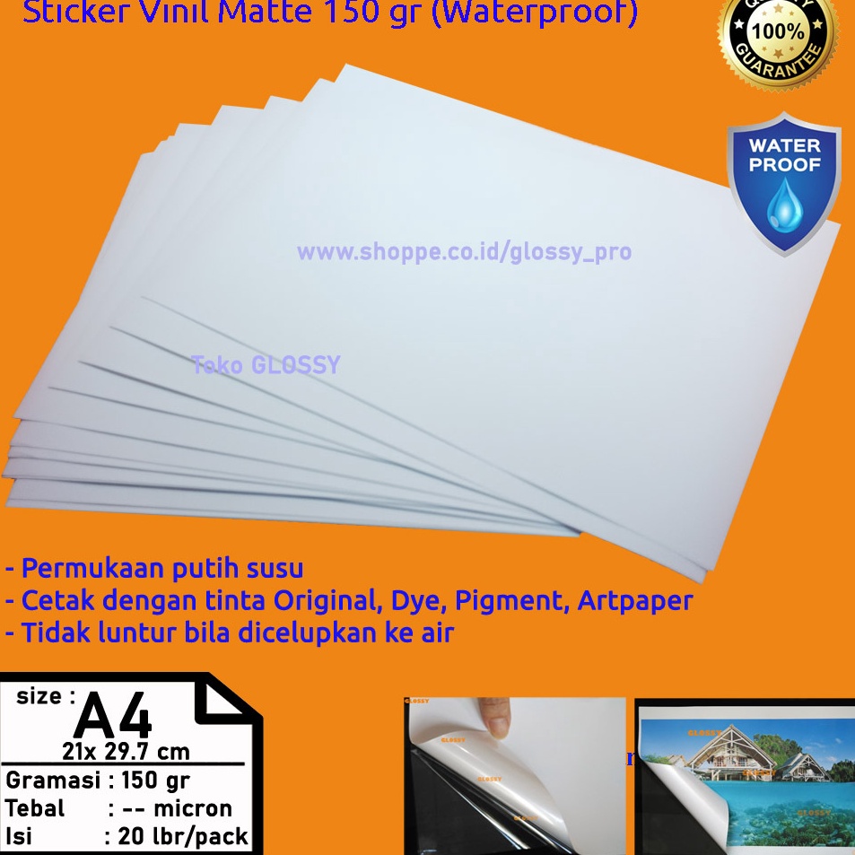 

STICKER VINYL MATTE A4 15 GSM STIKER VINIL MATTE WATERPROOF