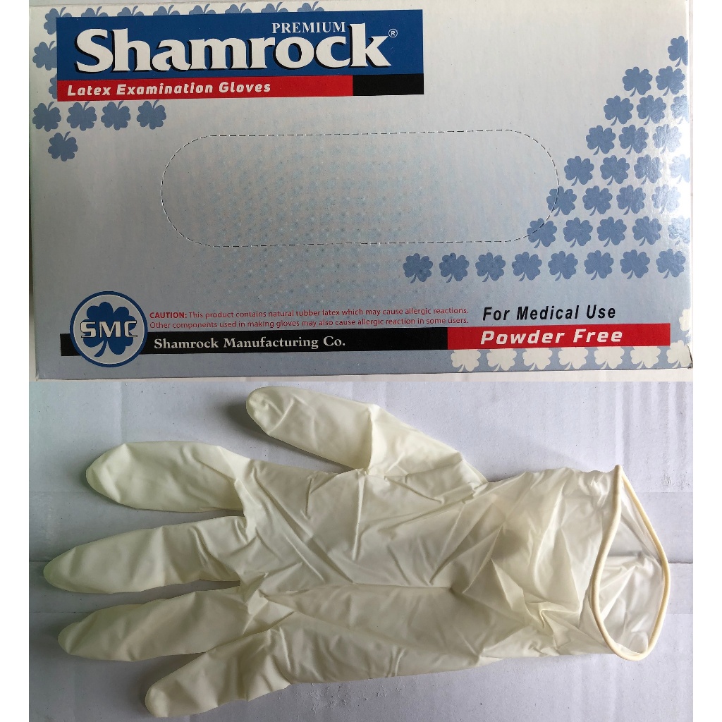 Sarung tangan Shamrock Latex No Powder / Sarung Tangan Karet Medis / Sarung Tangan Kesehatan / Sarun