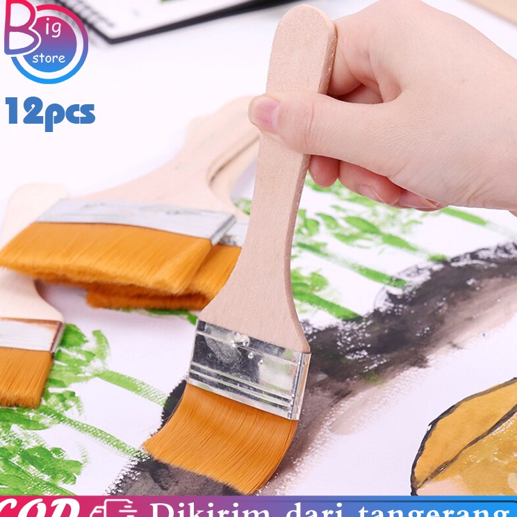 

Kuas Lukis Besar 12pcs Kuas Cat Tebal Kuas Lukis Lebar Nylon Flat Art Painting Brush