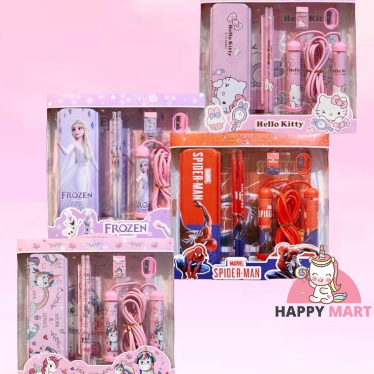 

Terjangkau Kotak pensil set skipping CLEAR BOX frozen unicorn spiderman Kitty