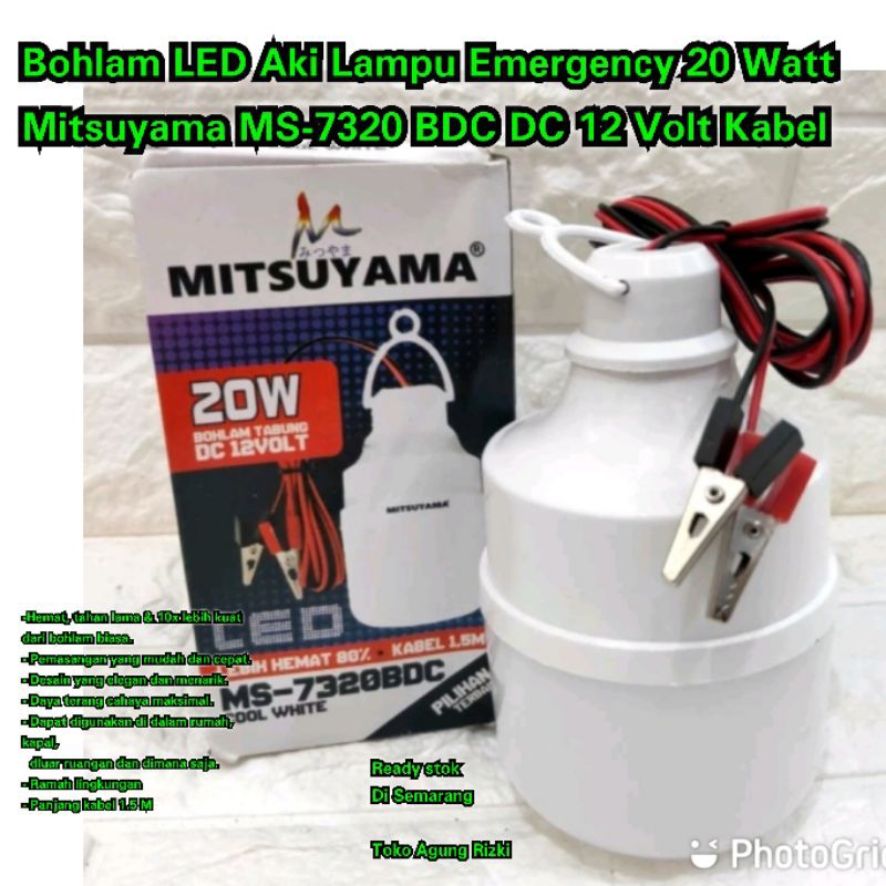 Bohlam LED Aki Lampu Emergency 20 Watt Mitsuyama MS-7320 BDC DC 12 Volt Kabel