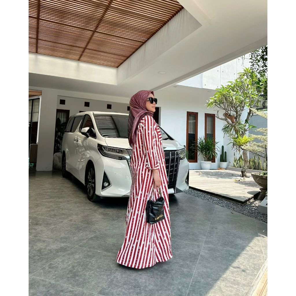 KORINA BASIC STRIPE DRESS RED SALUR MERAH PUTIH BAHAN KATUN