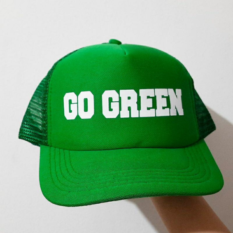 Topi dewasa unisex tulisan GO GREEN cinta sadar lingkungan eco friendly warna hijau