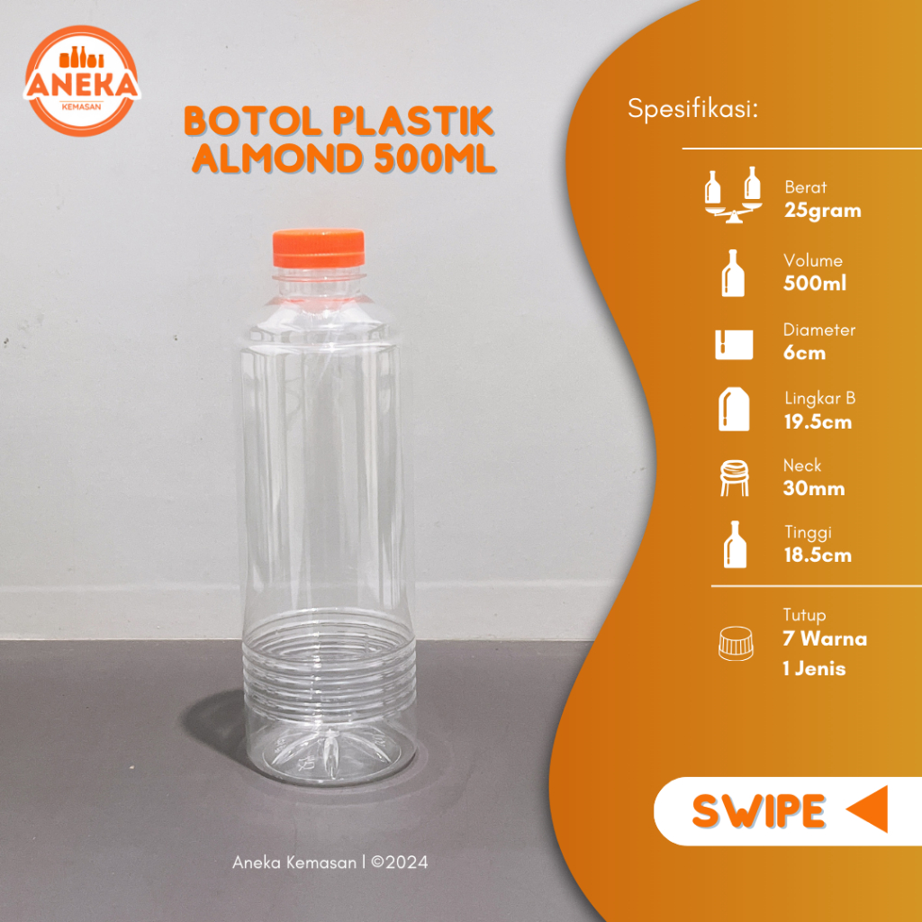 (Paket isi 18pcs) BOTOL PLASTIK ALMOND 500ML BOTOL PLASTIK 500ML SN BOTOL KEMASAN 500ML BOTOL JUS 50