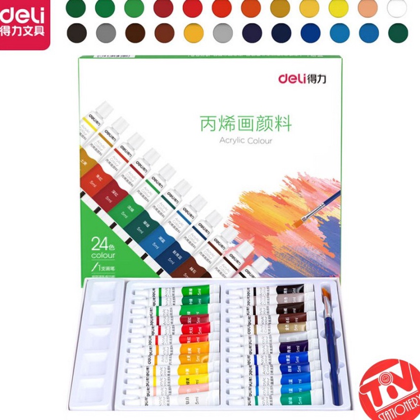 

Terbaru Cat Akrilik Deli Acrylic Paint 24 Warna 24 x 5 ml Kuas Palet