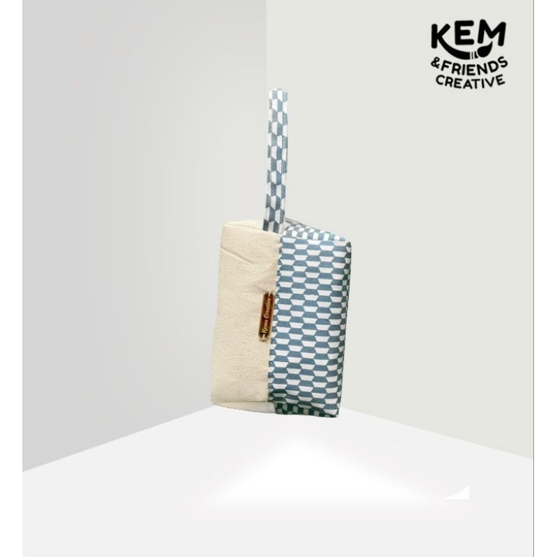 Pouch Kotak Kanvas Berkelas / Pouch Kotak Kanvas Motif / Pouch Serbaguna