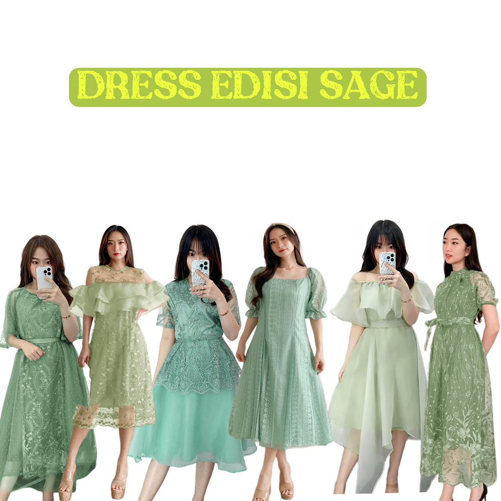 Dress Edisi Warna Sage Green Kondangan Gaun Pesta Warna Mint Wardah Dresscode Brukat Khusus Sage
