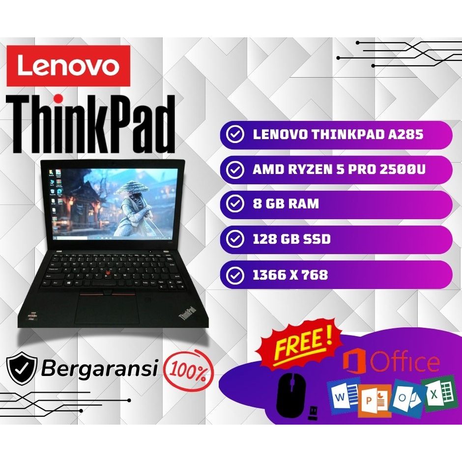 LAPTOP LENOVO THINKPAD A285 / SECOND / BERKUALITAS / BERGARANSI / TERMURAH / WINDOWS 10