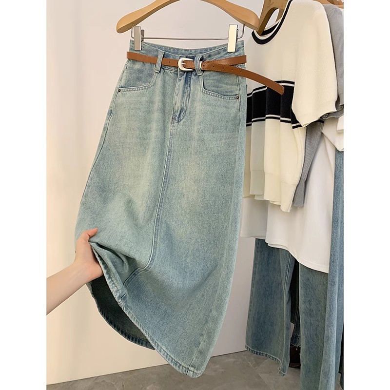 Rok jeans premium import/Highwaist Denim Korea Style rok jeans belah rok 7 8 wanita midi skirt