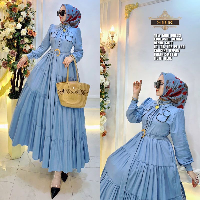 " NEW " READYY MAXI DRESS DENIM LAUTAN SAMUDRA BY SHR ORI IMPORT//GAMIS TERBARU SHR//GAMIS ORI SHR//