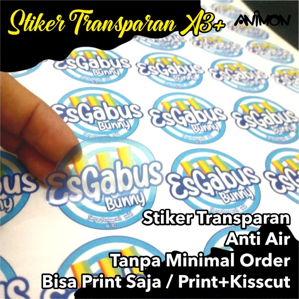 

Cetak Print Custom Stiker Transparan A3+ Stiker Label Logo Free Desain