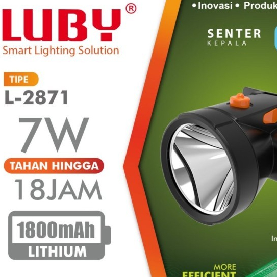 Luby Senter Kepala Headlamp Luby L-2871 L2871 Lampu Kepala LED Recharger