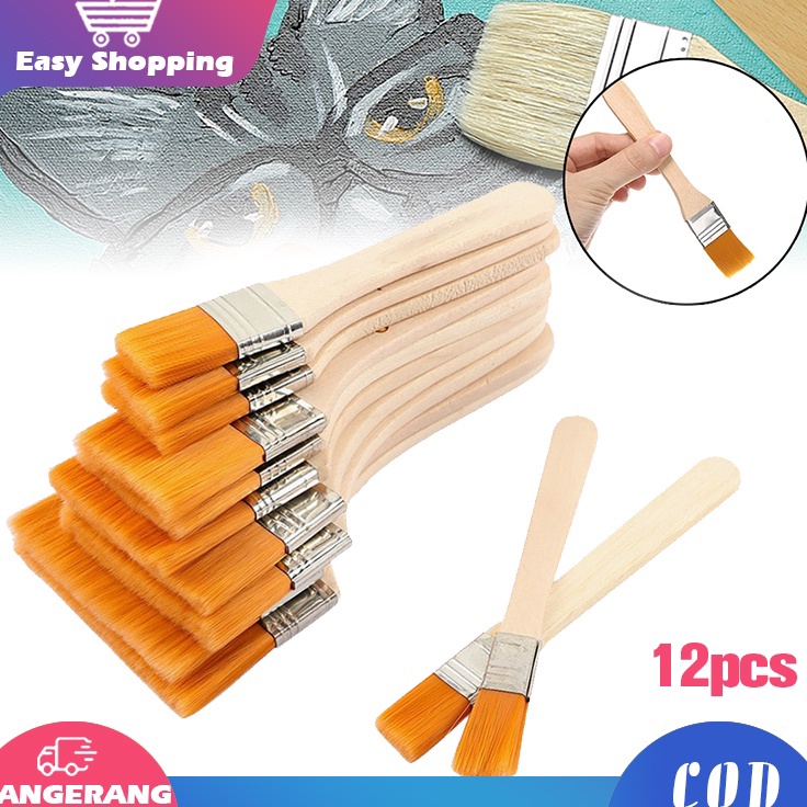 

Laris 12pcs Kuas Lukis Lebar Gagang Kayu Kuas Lukis Bali Artist Kuas Cat Tebal Halus Nylon Flat Painting Brush