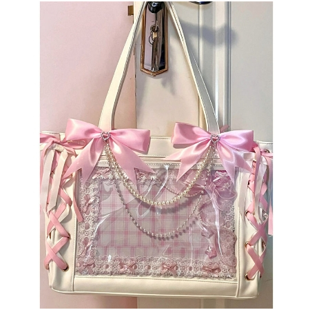 Aroana Bag Tas Kaisar Sutra Jepang dengan Pita Busur Tas Tangan Lucu Tas Tote Bahu Millet Transparan